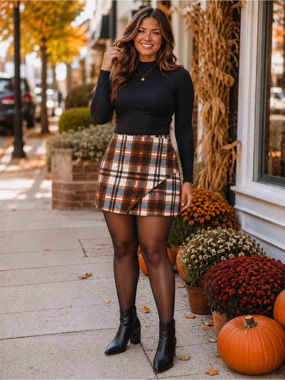 Plaid Wrap Mini Skirt | XL | Cozy Fall Plaid | Faux Wrap with Button Detail
